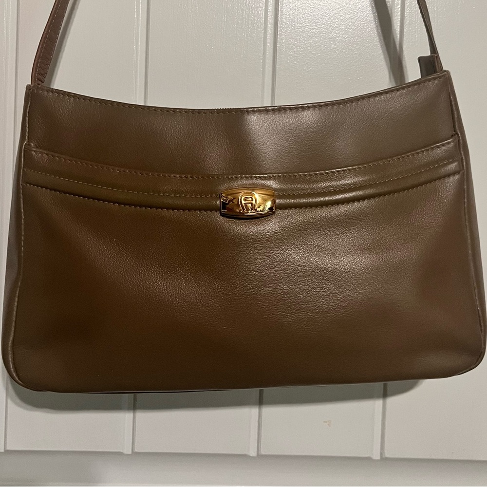 Etienne Aigner Taupe Leather Shoulder Bag